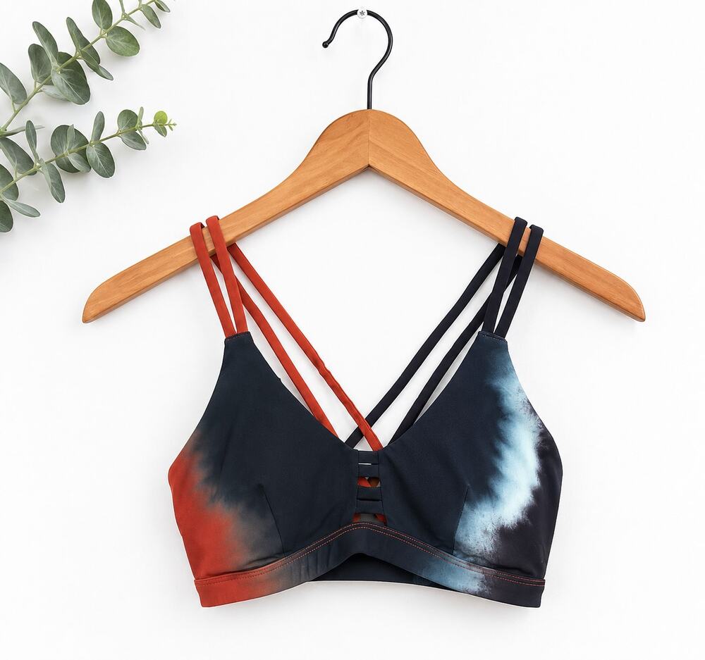 Hurley Tie Dye Strappy Sports Bra Size S Blue Rust Low Impact Yoga Activewear